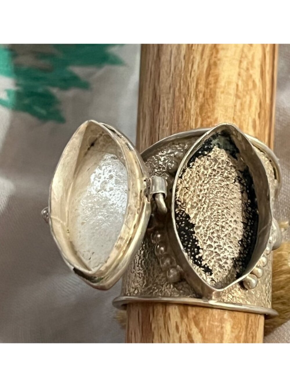 Handcrafted Silver Turquoise Poison Ring With Hinged Secret Compartment - Picture 4 of 8